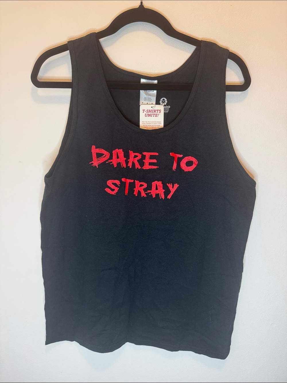 Black Tank Top with Red "Dare To Stray" Graphic